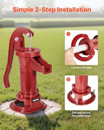 VEVOR Well Hand Pitcher Pump, 25 ft Maximum Lift, Antique Cast Iron Manual Hand Water Pump, NPT 1-1/4 in Connection, Easy Installation, Old Fashioned for Outdoor Garden, Pond, Backyard, Farm, Red - Image 5