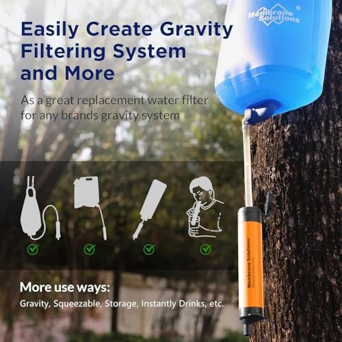 Membrane Solutions Squeezable Water Filtration System, Survival Water Purifier Kit, Portable Backpacking Gear Including Water Filter Straw and 23oz Collapsible Bottle for Hiking Camping Travel(2+4) - Image 2