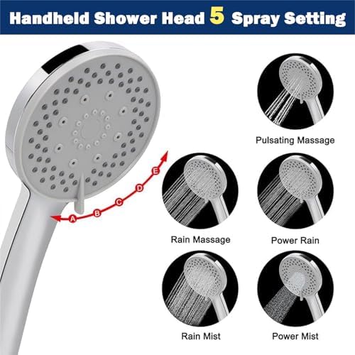 NearMoon Filtered Shower Head, High Pressure 8″Square, 5 settings Handheld Rain Shower Filter Combo with Self-adhesive Holder/1.5M Hose -1 Replaceable Filter Cartridge (Chrome Finish) - Image 5