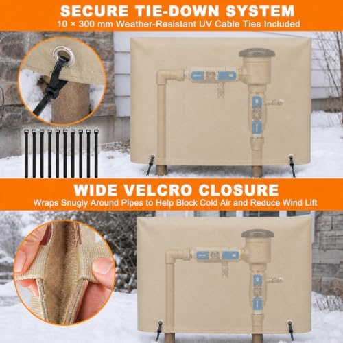 Backflow Preventer Cover Insulated Pouch, 30 x 24 Inch 5-Layer Winter Freeze Protection for Outdoor Sprinkler Valves and Pipes, Includes 10 Cable Ties and 1M Self-Fusing Silicone Tape (20X16) - Image 3