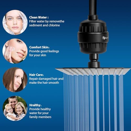 NearMoon Square Shower Head and 15 Stage Shower Filter Combo, High Pressure Filtered Head for Hard Water, Improves the Condition of Your Skin, Hair (Matte Black) - Image 4