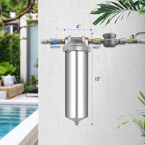 NSF/ANSI 42 Stainless Steel Whole House Water Filter Housing, 10" x 2.5" Sediment Water Filter System for Heavy Duty, Well & City Water, 1/2" NPT Port, Drain Valve Style C(Square Head) - Image 3