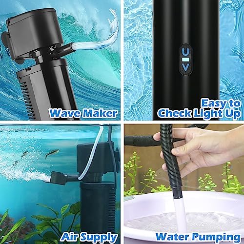 Aquarium Filter for 40-150 Gallon Tank, U-V Fish Tank Green Clean Machine Submersible Powerful Pump Canister Filter 400GPH for Pond Turtle Tank Saltwater Freshwater Crystal Clear Green Killing - Image 5