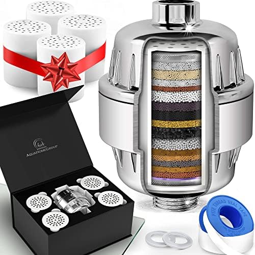 AquaHomeGroup Shower Head Filter — 20-Stage + 5 Replacement Cartridges — Reduces Chlorine and Other Chemicals — Vitamin C, E & A Shower Filter for Healthier Skin & Hair by Aquahomegroup