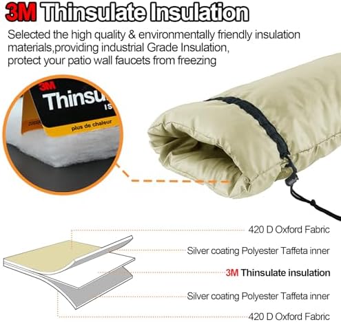 Extended Outdoor Faucet Cover for RV Park Water Hydrant Insulated, 3M Thinsulate Insulation Sprinkler Freeze Protector for Winter & Summer, 35”H x 15”W for Garden Lawn Faucets & Yard Hydrant - Sand - Image 4