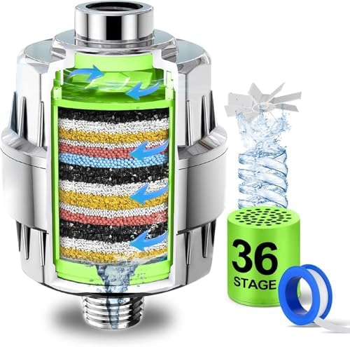 Shower Water Filter, 36-Stage High Output Filtered Shower Head, Shower Head Filter for Hard Water for Hard Water, Removes Chlorine, Fluoride, Vitamin C E A Infusion – Improves Skin & Hair by Unknown