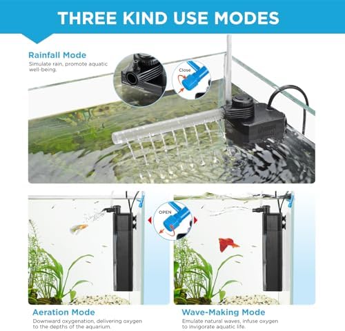Internal Fish Tank Filter, 12W Adjustable Water Flow Submersible Aquarium Filter Pump for 40~60 Gallon Freshwater or 25~45 Gallon Saltwater, 2 Mode Aeration & Rainfall, TE-900(250GPH) - Image 3