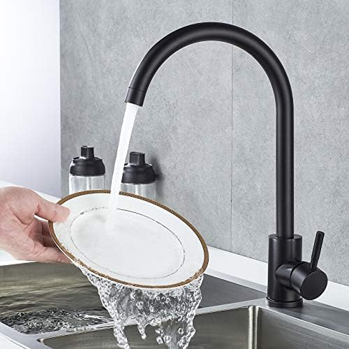 High Arc Matte Black Kitchen Faucet Single Handle Stainless Steel,Commercial Single Hole Kitchen Sink Faucet,Modern One Hole Bar Sink Faucet (Matte Black) - Image 4