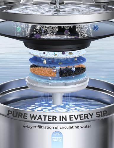 Wireless Cat Water Fountain [Water & Battery Separation] FEELNEEDY Stainless Steel Automatic Pet Water Dispenser, 4000mAh Battery Operated Water Fountains for Cats Dogs - 3.5L/118oz - Image 5