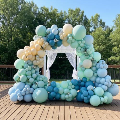163Pcs Under The Sea Balloon Garland Arch Kit - Ocean Theme Party Decorations with Dusty Slate Blue Pastel Green Sand White Balloons for Baby Shower Birthday Under the Sea Party Decorations - Image 6
