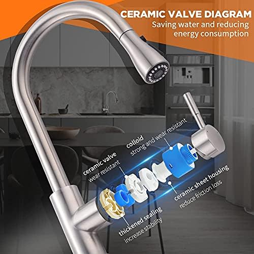 Brushed Nickel Kitchen Faucets with Pull Down Sprayer Kitchen Sink Faucet with Pull Out Sprayer Single Hole Deck Mount Single Handle Stainless Steel Grifos De Cocina 866068SN - Image 5