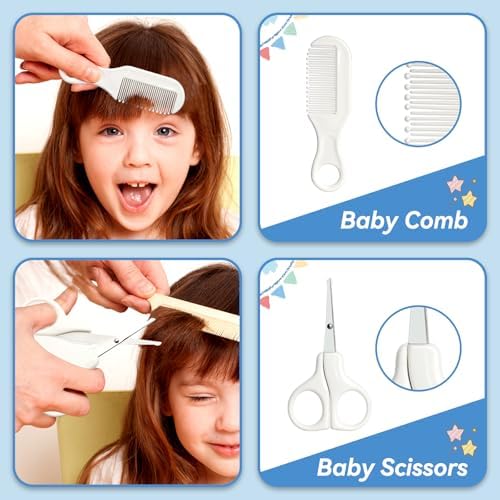 Baby Healthcare and Grooming Kit, 14 in 1 Baby Safety Set Newborn Nursery Health Care Set with Hair Brush Scale Nail Clippers for Baby Girls Boys (14 Kits Grey White) - Image 5
