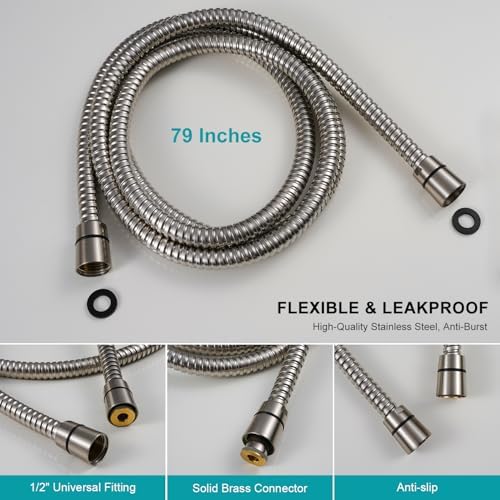 GwernKB Brushed Nickel Shower Heads Handheld with On Off Switch,8-Mode High Pressure Shower Wand with 79In Stainless Steel Hose&Bracket PLUS Low-Reach Adhesive Wall Mount Holder for Kids&Elderly - Image 5