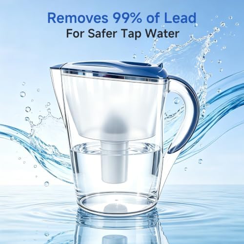 Water Filter Pitcher with 2 Replacement Filters, BPA-Free Water Filtration Pitcher, Space-Saving Design for Refrigerator, Flip-Top Lid, Easy-Pour Handle, Improves Tap Water Taste - Image 2