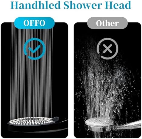 OFFO Handheld Shower Head Set, 6-Mode High Pressure Handheld Sprayer with 60 in Stainless Steel Shower Hose, High Flow Large Powerful Boosting Handheld Showerhead for Low Water Pressure, Matte Black - Image 4