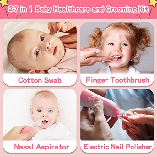 Infant Grooming Essentials: Electric Safety Nail Trimmer, Nasal Aspirator, Hair Brush, Comb, Nail Clipper (27 Piece Safety Care Set for Newborns - Pink) - Image 4