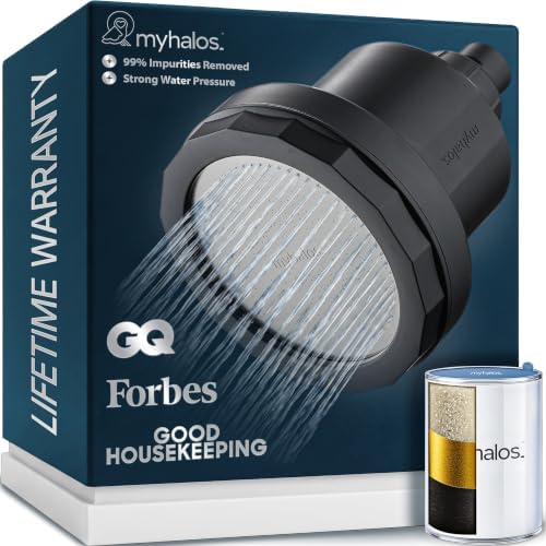 MyHalos® Filtered Shower Head, Shower Head Filter for Hard Water (Black) by myhalos