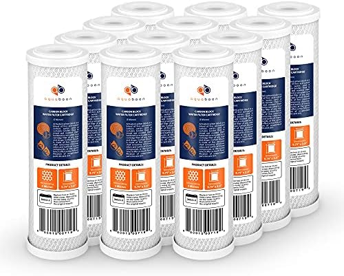 Aquaboon 5 Micron 10 x 2.5 Carbon Block Water Filter Cartridge CTO Whole House Water Filter Replacement Compatible with WHKF-WHWC, FXWTC, 12-PACK by Aquaboon