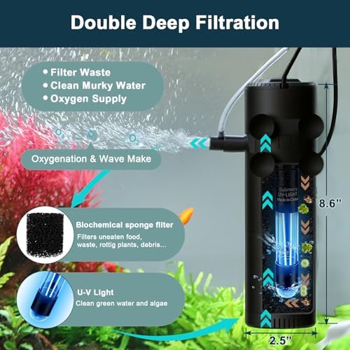 hygger 8W Aquarium U-V Internal Filter with Timer for 10–20 Gal Tanks - Image 2