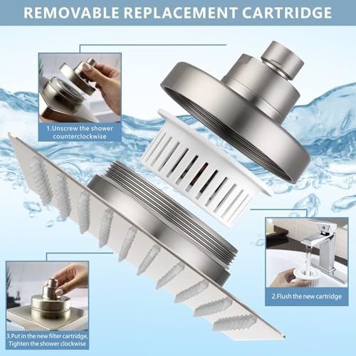 Large Rain Shower Head with Filtered - 12" All Metal Square Rainfall Showerhead Filter for Remove Chlorine and Harmful Substances, Brushed Nickel - Image 2