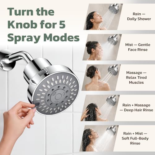 JDO High Pressure Filtered Shower Head, 5 Modes Rain Showerhead with Filter - Image 4