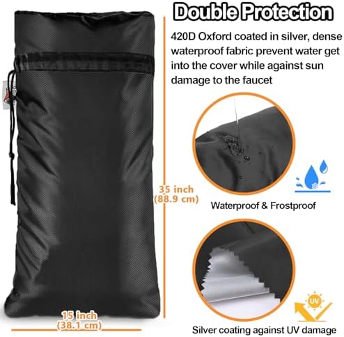 Extended Outdoor Faucet Cover for RV Park Water Hydrant Insulated, 3M Thinsulate Insulation Sprinkler Freeze Protector for Winter & Summer, 35”H x 15”W for Garden Lawn Faucets & Yard Hydrant - Black - Image 3