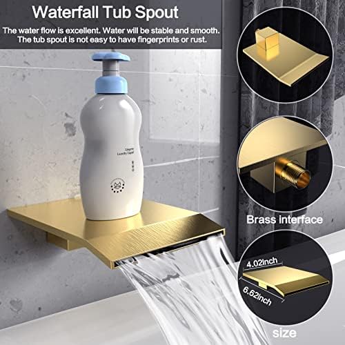 Brushed Gold Shower System Rain Faucet Set with Tub Spout, 10 inch - Image 3