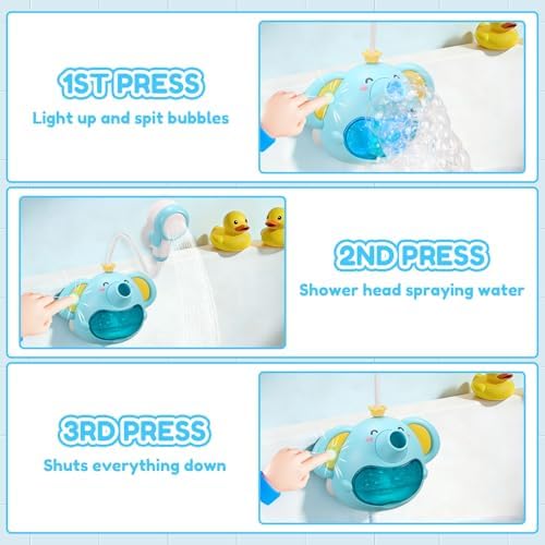 Bath Toys Light Up Elephant Baby Bubble Bath Toys 2 in 1Bath Bubble Machine with Baby Bath Shower Head for Kids Ages 1-3 4-8 Bath Bubble Maker with Colourful Light - Image 4
