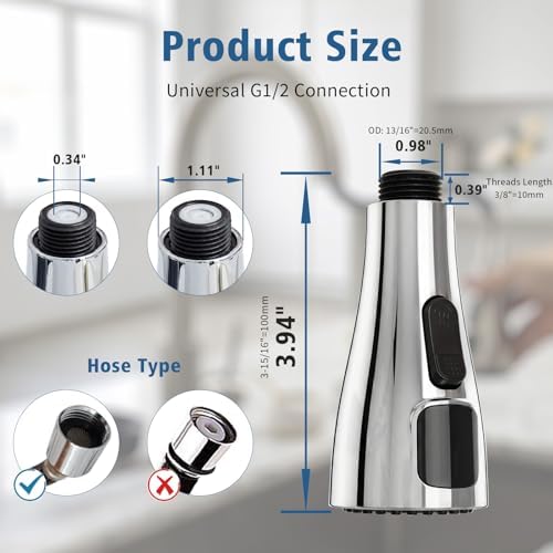 Kitchen Sink Faucet Sprayer Head Replacement, LED Temperature Sensitive Display Pull Down Pull Out Faucet Nozzle (Chrome) - Image 7