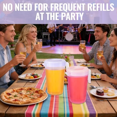 8 Pcs Plastic Pitcher with Lid & Handle, 2Qt Clear Water Pitcher Set, Round Beverage Pitchers with Easy Pour Spout for Water, Iced Tea, Party, Picnic, Camping and Home (4 Colors) - Image 6