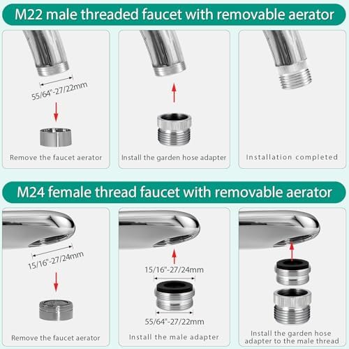 Faucet Adapter with Aerator,Garden Hose to Sink Faucet Adapter,Faucet to Garden Hose Adapter for Bathroom and Kitchen, Sink Hose Attachment with 3/4" GHT Thread Chrome - Image 3