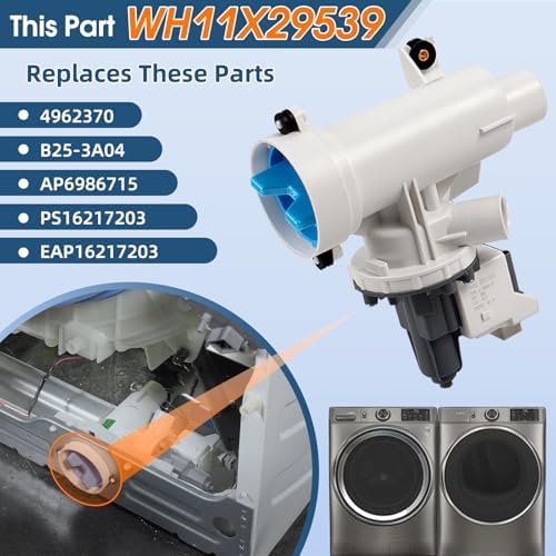OEM WH11X29539 WH11X39237 Wahser Drain Pump and Filter Assembly, Clothes Drain Pump Compatible with GE Top Load Washer, Replacement Part 4962370 B25-3A04 AP6986715 PS16217203 EAP16217203 for GE - Image 4