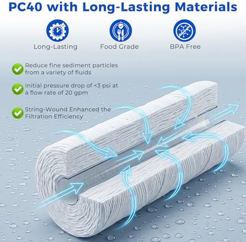 PC40 10 Inch 5-Micron Sediment Replacement Filter Cartridge 4 Packs with 8 O-Rings, High Capacity Whole House & RO System Universal Water Filtration Seamless Compatibility with Pelican Water Systems - Image 6