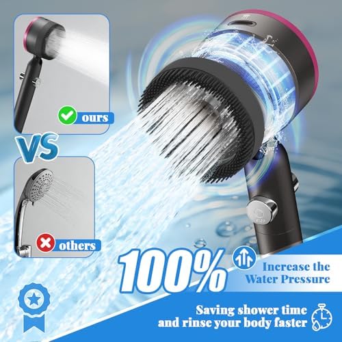 Shower Head, Drops Shower Head High Pressure, Showerhead with Handheld and 3 Filters, 4 Spray Modes & Pause Switch, Silicone Scalp Massager, 59" Hose & Bracket for Hard Water & Pets - Image 6