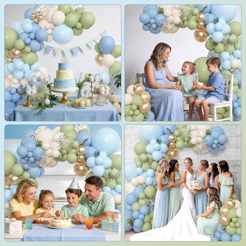 Amandir 153pcs Sage Green and Blue Balloon Garland Arch Kit Different Sizes - Image 6