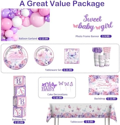 cocomigo Butterfly Baby Shower Decorations, Balloons Plates and Napkins Set - Image 3