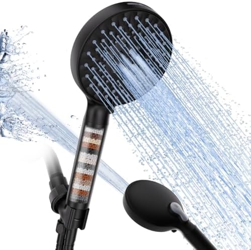 SR SUN RISE Filtered Shower Head with Handheld High Pressure 9 Spray Mode Showerhead Detachable Shower Head Water Softener Filters Beads for Hard Water Remove Chlorine 1 Filter Black by SRSUNRISE