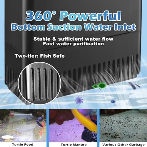 Turtle Tank Filter Aquarium Fish Filter w/U-V Light for Large 40-150 Gallon - Image 5