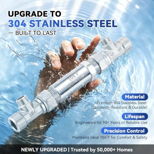 Hot Water Recirculation Valve Kit - 304 Stainless Steel Bypass Valve with 1/2" & 3/8" Connections for Tankless Systems - Includes 20-Inch PEX Lines, Adapters & Teflon Tape - Image 2
