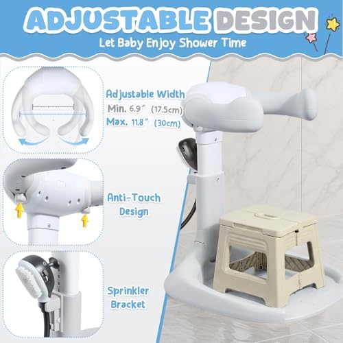 Orzbow Collapsible Baby Shower Stand with Chair, Adjustable Height, Gray - Image 3