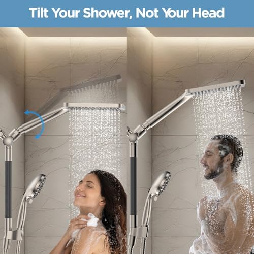 Dual Handheld Shower Head Combo, 2-in-1 Rain Shower Heads System Wide Rainfall Shower Head and 10 Modes High Pressure Hand Held Showerhead with Built-in Power Wash - Brushed Nickel - Image 3