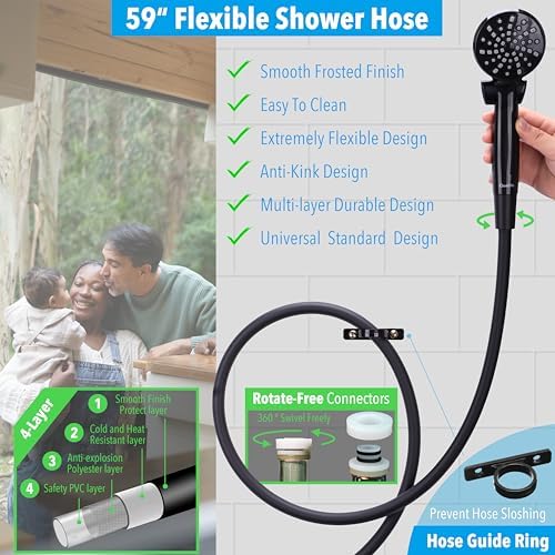 RV Shower Head with Hose and On Off Switch (Trickle), Water Saving High Pressure Shower Head with Hose Guide Ring, Shower Holder for RV, Camper, Van, Travel Trailer, Motorhome, Boat, Black - Image 4
