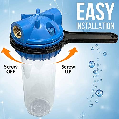 10 Inches Transparent Standard Whole House Water Filter System with Presser Relief Valve, 3/4” Inlet/Outlet Brass Port and Yearly Supply (3) Block Activated Carbon Cartridges 5 Micron - Image 4
