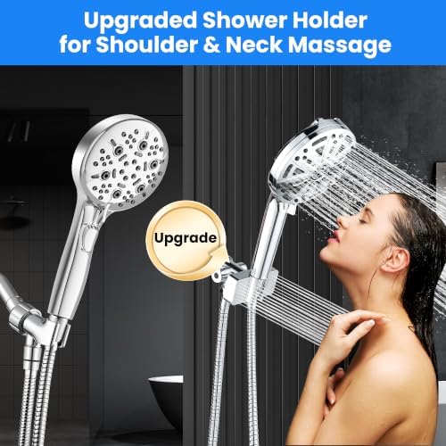 DISRIN Filtered Shower Head with Handheld, 2-in-1 Spa System with Massage Shower 9 Modes Hand Held Shower High Pressure with Built in Power Wash Mode Chrome Showerhead with Stainless Hose - Image 3