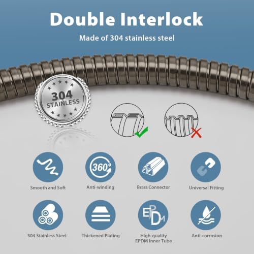 Shower Hose Extra Long 304 Stainless Steel Handheld Showerhead Hoses - Image 3