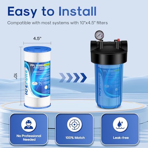 ICEPURE 20 Micron 10" x 4.5" Whole House Extra Coarse Pleated Sediment Filter for Well Water, Replacement Cartridge for GE FXHSC, DuPont WFHDC3001, R50-BB, Culligan R50-BBSA, W50PEHD, 2Pack - Image 2