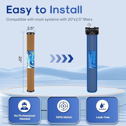 ICEPURE 5 Micron 20" x 2.5" Whole House Activated Carbon and KDF Water Filter Cartridge, Heavy Metal Removal Filter Replacement for EP-20, C1-20, F3WCB32, CTO20-KDF, 1PACK - Image 5
