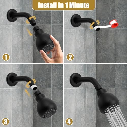 AISOSO Fixed Shower Head High Pressure 3 Inch Showerhead Matte Black - Image 6