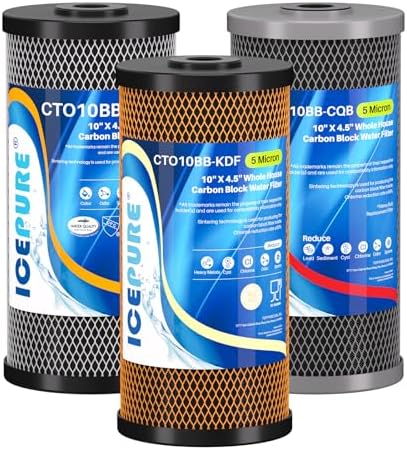 ICEPURE 4.5"x 10" Whole House Water Filter Set, 3-Stage Water Filtration System Combo Kit with Activated Carbon Block, KDF Cartridge and Upgraded Activated Carbon Heavy Metal Remove Filter, Pack of 1 by ICEPURE