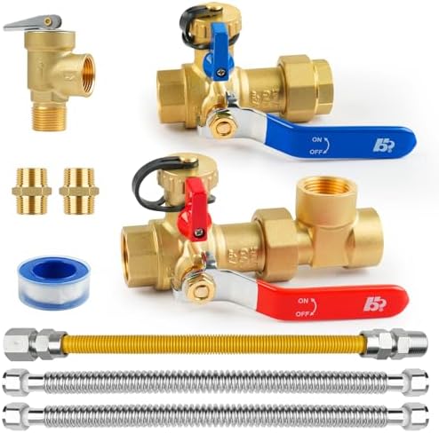 3/4 Inch Tankless Water Heater Valve Kit with Pressure Relief Valve and Gas Connectors,Clean Brass & NPT Thread by BHVALCON